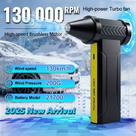 130000RPM Portable Turbo Jet Blower - 4-Speed Wireless Dust Blower | 200W USB-C Charging | Handheld Cooling Turbo Fan, Suitable for Dust, Snow, Camping, Personal Cooling