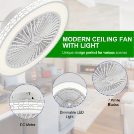 20-Inch Modern LED Ceiling Fan with Adjustable Light (3000K-6500K), Embedded Installation Design, Reversible Airflow for Enhanced Circulation – Ideal for Office, Study, Bedroom, and Indoor Spaces