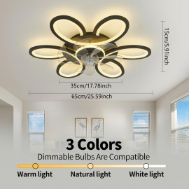 1pc, Remote Control LED Ceiling Fan with Light, Flower Shaped Ceiling Fan Light, 3 Light Colors, Dimmable Modern Low Profile Recessed Ceiling Fan Suitable for Kitchen, Bedroom, Commercial Lighting Suitable for Living Room, Dining Room, Coffee Shop, Shopping Mall, Very Suitable for Summer