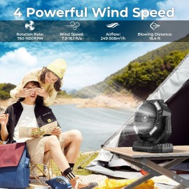Portable Camping Fan with LED Lantern & Remote Control - 40000mAh Rechargeable Battery- USB Fan, Auto-Oscillating Oscillator, 4-Speed/4-Timer, Low Voltage (36V) for Outdoor, Power Outages, Hurricane Emergencies, Jobsite Cooling System