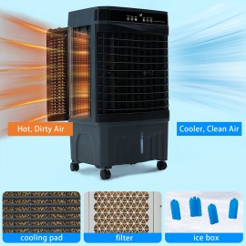 Evaporative Air Cooler with Remote Control, 3-Speed Fan, 12H Timer, Oscillation & Natural Wind Mode, Ice Making - Energy-Efficient Cooling System, Quiet Operation, for Home, Office, Bedroom, Living Room - Compatible with, Ideal for Rooms up to 300 Sq.Ft, Home Comfort, Contemporary Fan, Reliable Construction, Adjustable Speeds, Home Users