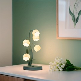 Modern Green Lily-of-the-Valley Table Lamp with Flower-Shaped Shade - Plug-in White Bulb (Compatible with E27), Soft Glow Night Light for Bedroom, Living Room,, Hotels & B&Bs - Glossy Plastic/Metal Bell Lighting Fixture