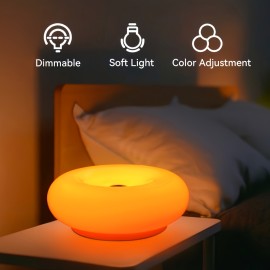 Orange Donut Table Lamp, Adjustable Brightness, USB Powered And Rechargeable, Touch Control, Perfect for Decorating Nightstands, Desks, Living Rooms, Bedrooms, And Home Offices.Cordless Table, Bedside Lamp, Eye Caring Dimmable LED Touch Nightlights