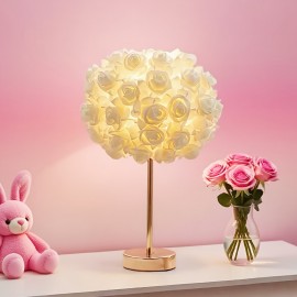 1-in-1 Rose Table Lamp with Dimmable RGB Color Changing (Pink Roses) - USB-Powered Plug-in Bulb, Metal Base & Glossy Dome Shade for Bedroom, Living Room, Weddings, Parties - Decorative Gift for &