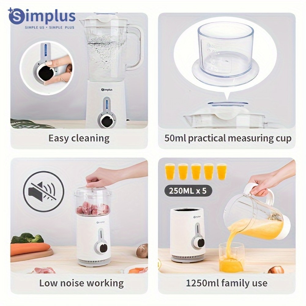 [Simplus Food Processor] Simplus Food Processor, Juicer, Dry Grinder, Ice Crusher, Includes 3 Cups, Stainless Steel Blades, for Meat Grinding, Vegetable and Fruit Juicing, Smoothies, Bean Grinding, Designed for Home Use, Food Preparation, Juicing Machine, Versatile Appliance, Compact Design, Durable Construction, Highspeed Motor, Multicup Blender, Grinding Machine, Smoothie Lovers, Cooking Hobbyists