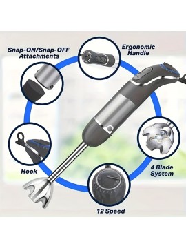 5-in-1 Handheld Blender, Hand Blender with Copper Motor and Stainless Steel Blades, Mixing Cup, Food Processor, Multifunctional Blender, Milk Frother, US Plug, Perfect for Smoothies, Purees, and More, Kitchen Blender, Puree Blender, Smoothie Maker