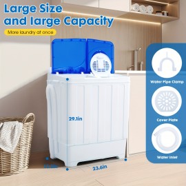 28lbs Capacity Portable Washing Machine Twin Tub - Compact Washer And Spinner Dryer Combo With Drain Pump - Semi Automatic Washing Machine For Apartments, Dorms, RVs, Camping