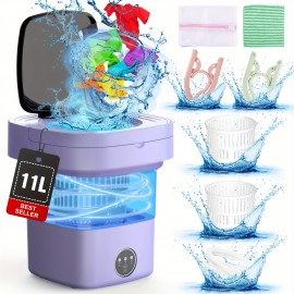 Portable 11-liter Mini Washer With Foldable Design For Travel, Camping, Apartments, Dormitories, And Clothes, Socks, And Underwear Features Three Intelligent Cleaning Modes