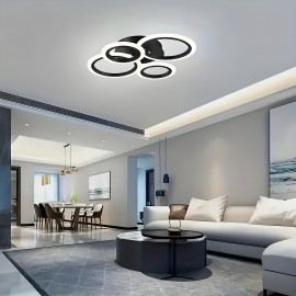 [Modern LED Ceiling Light] Modern 3-Color LED Ceiling Light | 4-Ring Acrylic Lampshade, Semi-Flush Installation, Metal, Hard Wiring, Switch Control - Suitable for Dining Rooms, Bedrooms, Living Rooms, Studies, 85V-265V