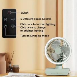 Sleek High-End Intelligent Desktop Fan with Multifunctional Lamp, Wall-Mountable & Hanging Design, Remote-Controlled Oscillation, Quiet Operation at Low Noise Levels, USB Rechargeable, Lithium Battery, Ideal for Various Settings, Standing Fa