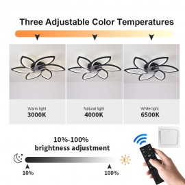 [6-Speed LED Ceiling Fan] 3-Color Dimmable Modern Flower-Shaped LED Ceiling Fan with Light and Remote Control | 6-Speed Adjustable, Detachable Acrylic Shade, One-Click Switch for Reverse Rotation | Ideal for Living Room, Bedroom, Kitchen, Garage, and Commercial Spaces