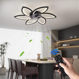 [6-Speed LED Ceiling Fan] 3-Color Dimmable Modern Flower-Shaped LED Ceiling Fan with Light and Remote Control | 6-Speed Adjustable, Detachable Acrylic Shade, One-Click Switch for Reverse Rotation | Ideal for Living Room, Bedroom, Kitchen, Garage, and Commercial Spaces