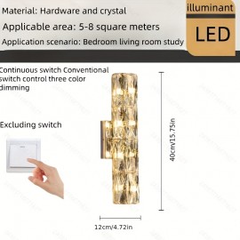 [Modern Minimalist LED] Modern Minimalist LED Wall Light | 3-Color Dimmable, Stainless Steel & Crystal Sconce, Semi-Flush Mount for Bedroom, Hallway, Bedside, Hardwired 110-240V, No Battery, Easy Installation, Contemporary Lighting, Sleek Metallic Finish, Wall Light For Living Room, Bedroom, Modern, Crystal Wall Light, Wall Lamp, Room Lamp, Indoor Wall Sconce