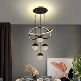 [4-Ball LED Pendant Light] Gorgeous, Elegant, High-End, Modern, Simple, Light Luxury, 4-Ball LED Base, Luminous Ring, Adjustable Suspension Line, Electroplating Process, Suitable for Living Room, Bedroom, Study, Corridor, Dining Room, Corridor, Bar, Pendant Light, Hanging Pendant Light, Indoor Pendant Light