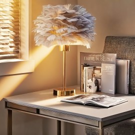 Gray Feather Artificial Table Lamp, Premium Gray Minimalist Warm Light Japanese Desk Lamp with Adjustable Brightness and Color Temperature for Multiple Scenes - USB Powered Bedside Romantic Home Ambiance Decor, Bedside Lamp, Lamps For Living Room, Table Lamps For Living Room, Lamps For Bedroom, Bedside Lamps, Bedside Lamps For Bedroom, Lamps For Living Room Table, Bedside Lamp For Bedroom, Table Lamps For Bedroom, Nightstand Lamps, Modern Lighting, Durable Construction,
