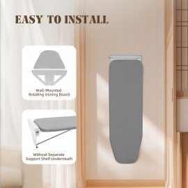 Modern Foldable Wall-Mounted Rotating Ironing Board with 160° Swivel & Adjustable Height - Space-Saving Design, Heavy-Duty High-Temperature Resistant Surface, Internal Lever Stability & Wire Holder - Ideal for Home, Laundry Room, Dorm - Easy Installation, Compact Ironing Board for Small Spaces (Gray) - Ideal for Right/Left-Handed Use, Durable Foam/Felt/Fabric Construction
