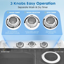 Portable Washing Machine, 28lbs Twin Tub with Drain Pump And Hose, 18lbs Wash 10lbs Spin Cycle, Compact Semi-Automatic Washer And Spinner Combo for Apartments, Dorms, RVs, Camping, Rv Appliance, Dorm Essentials, Lightweight Washer, Semiautomatic Machine, Reliable Performance, Drain Hose Included, Camping Enthusiasts, Rv Travelers