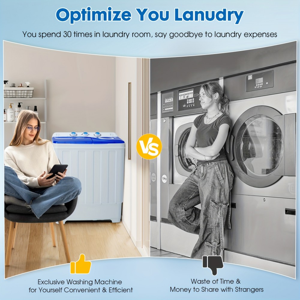 Portable Laundry Washer And Dryer Combo, Twin Tub Washing Machine with 18lbs Wash & 10lbs Spin Capacity, Compact Mini Washer with Built-in Drain Pump for Small Spaces, Apartments, Dorm Rooms, RV Travel, And Outdoor Use, Portable Washing Machine, Washing Machine And Dryer Combo, Washer And Dryer Set, Portable Washer And Dryer, Laundry Washer, Rv Laundry Solution, Dorm Room Essentials, Spacesaving Appliance, Twin Tub Design, Reliable Washing Machine, Sturdy Build, Spin Dryer Combo