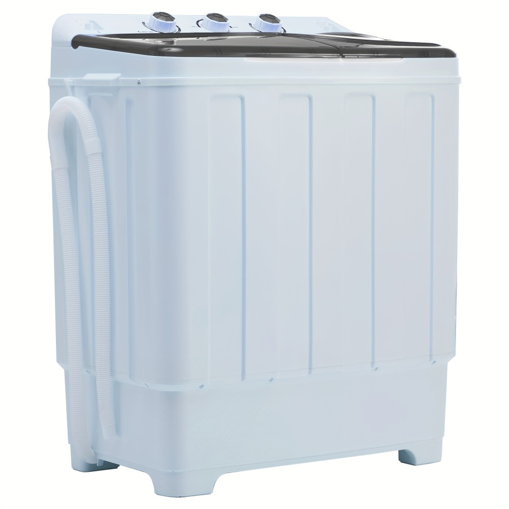 Portable Washing Machine, 28lbs Twin Tub with Drain Pump And Hose, 18lbs Wash 10lbs Spin Cycle, Compact Semi-Automatic Washer And Spinner Combo for Apartments, Dorms, RVs, Camping, Rv Appliance, Dorm Essentials, Lightweight Washer, Semiautomatic Machine, Reliable Performance, Drain Hose Included, Camping Enthusiasts, Rv Travelers