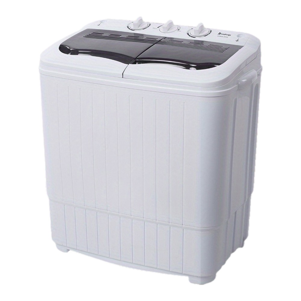 360 Twin Tub Washing Machine 15.8lbs Capacity Self-draining- 110V Semi-Automatic Portable Washer For Apartments/ Dorms/ RVs - Corrugated Tub & Bottom Drain Design, Gray Compact Laundry Unit