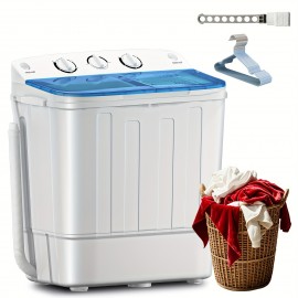 19/22/32lb Capacity Compact Portable Double Drum Washing Machine with Free 10 Hangers & Drying Rod - Heavy-Duty Drum Washer, Energy-Efficient 5-Tier Motor, Space-Saving for Small Loads, Camping, RV, Apartments ( Plug, 110V)